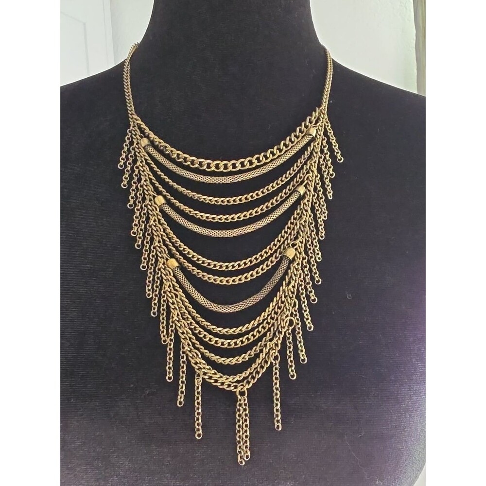 Elegant Multi-Layer Gold Fringe Statement Necklace
